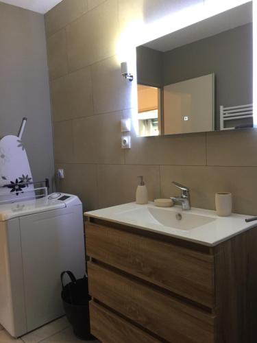 une salle de bain avec un lavabo et un miroir dans l'établissement La Première Etoile, à Gérardmer