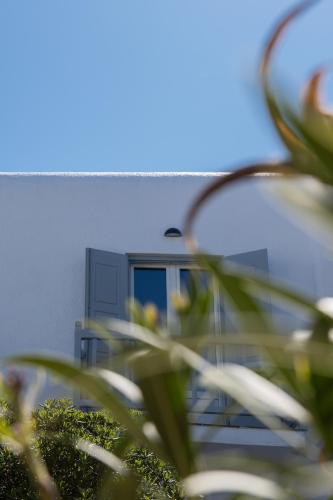 a close up of a building with a window at Secret Garden Apartments in Mýkonos City