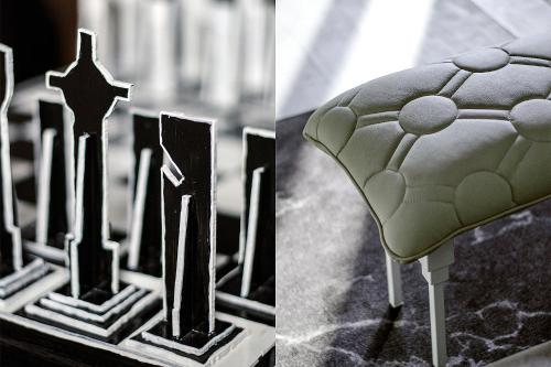 two pictures of a chair with a cross on it at Kazerne Hotel - Member of Design Hotels in Eindhoven