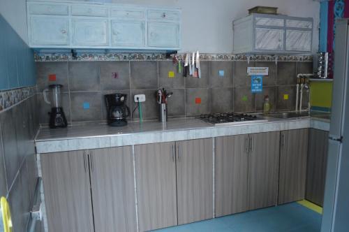 Una cocina o zona de cocina en Lima Limon Candelaria Hostel
