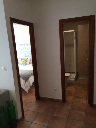 een slaapkamer met een bed en een badkamer met een toilet bij CENTRICO APARTAMENTO 2A in Alicante