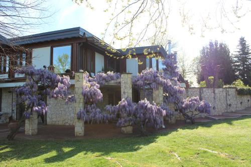 a house with purple flowers on a fence at B&B Villa Sbaraglia in Alatri
