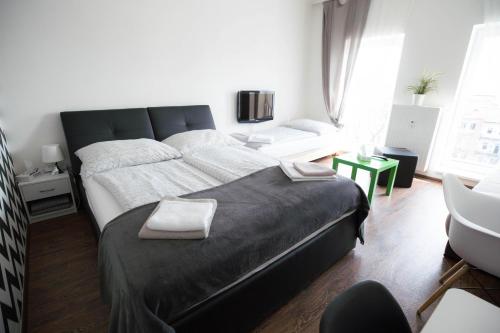 a bedroom with a large bed in a room at Haas Apartments Downtown with Parking in Brno