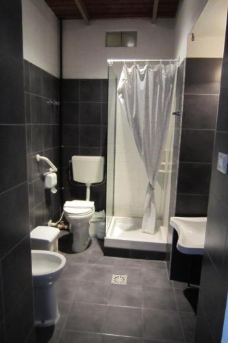 a bathroom with a toilet and a shower and a sink at I Vespri in Catania