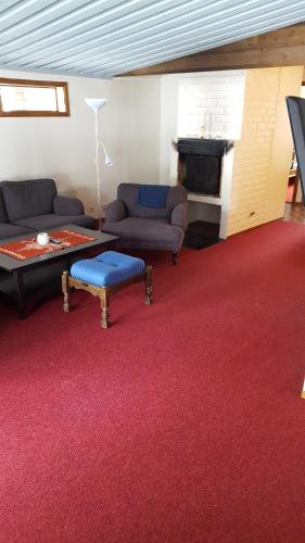 a living room with two couches and a fireplace at Sälens Bed & Breakfast Apartments in Sälen