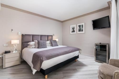 a bedroom with a large bed and a flat screen tv at Boutique Hotel B51 in Marbella