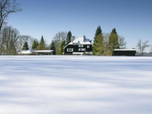 スパにあるFabulous Mansion in Spa Liege with private gardenの家を背景にした大きな凍った湖