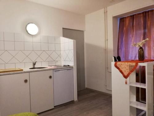 una pequeña cocina con fregadero y encimera en Apartment im Herzen von Bremgarten, en Bremgarten