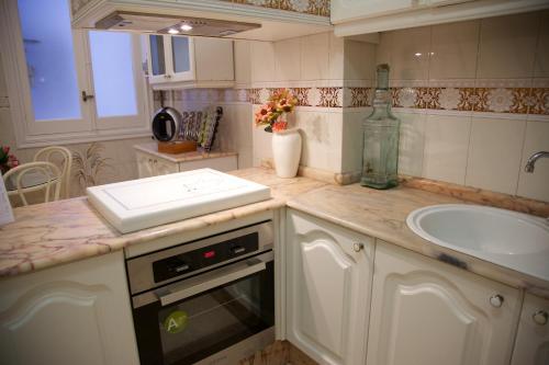 a kitchen with a sink and a counter top at Apartamentos Plaza de Austria in Córdoba