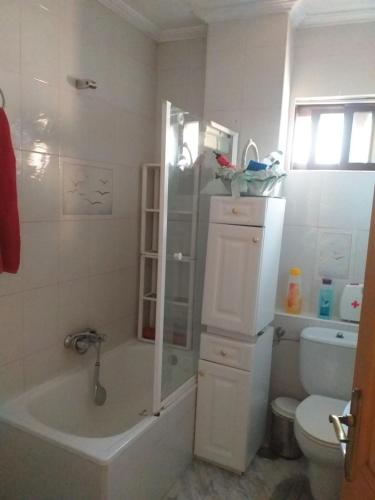 サモラにあるBiblioteca municipalの浴槽、トイレ、洗面台を備えたバスルーム