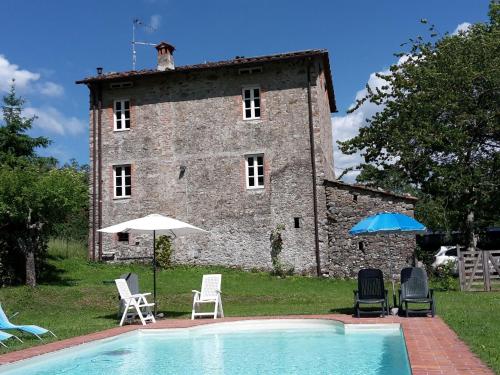 een gebouw met een zwembad voor een huis bij Dreamy Cottage in Trebbio with Swimming Pool in Pescaglia
