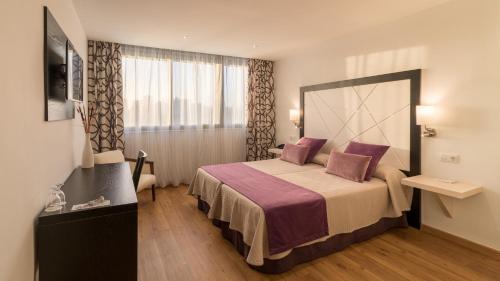 a bedroom with a large bed and a large window at Hotel Colon Rambla in Santa Cruz de Tenerife
