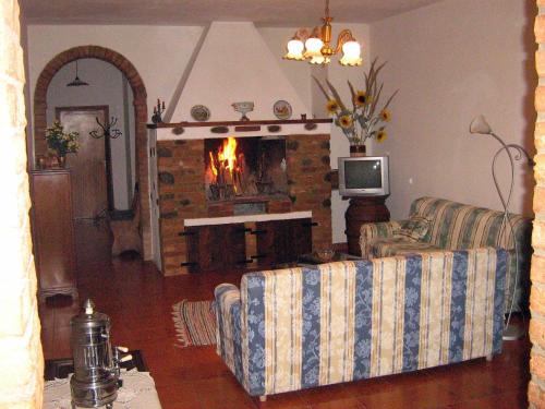 a living room with a couch and a fireplace at Certine Agriturismo in Asciano