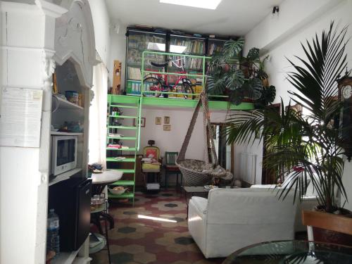 a living room with a white couch and plants at Il Camaleonte in Bracciano