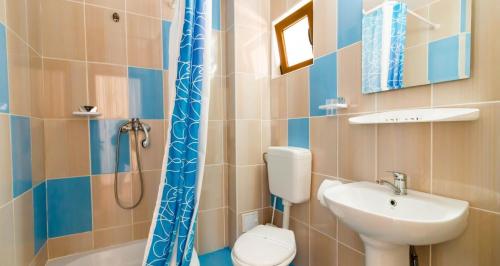 a bathroom with a toilet and a sink and a shower at Hostel Sea Star in Vama Veche