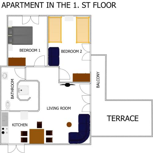 Načrt razporeditve prostorov v nastanitvi Apartment KLEMEN