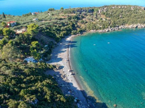 an aerial view of a beach and the ocean at Paradeisos in Kardamili