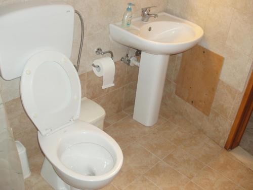 a bathroom with a toilet and a sink at Hellen Studios in Megali Ammos