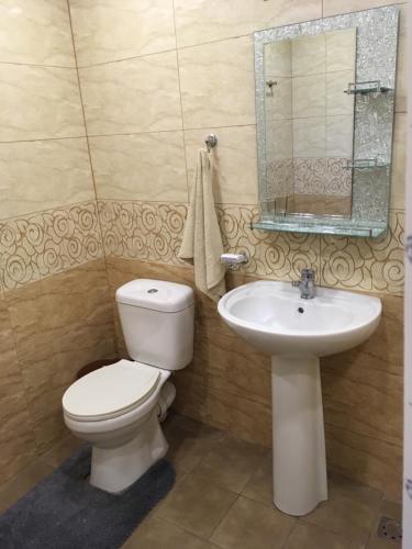 ein Badezimmer mit Toilette und Waschbecken in der Unterkunft Ave Zara in Vaghatin
