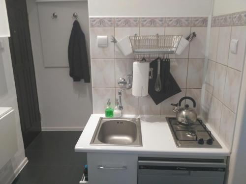 a kitchen with a sink and a stove at Apartament UnoPuro w centrum in Chełm