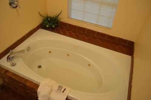 a bath tub in a bathroom with a window at Ouachita Mountain Inn in Glenwood