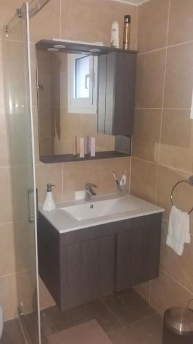 a bathroom with a sink and a mirror at Katerina's House in Nea Makri
