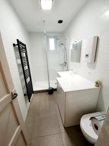 Un baño con un lavabo blanco y un inodoro. en Le Pilo, en Saint-Malo
