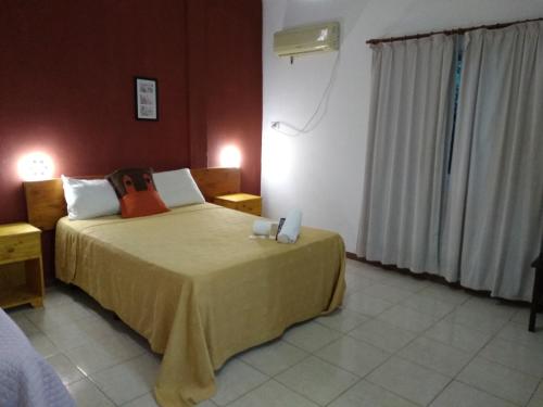 a hotel room with a bed and a window at Petit Hotel Panambi in Puerto Iguazú