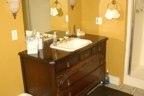 a bathroom with a sink and a mirror at Ye Olde Danish Inn in Ferndale