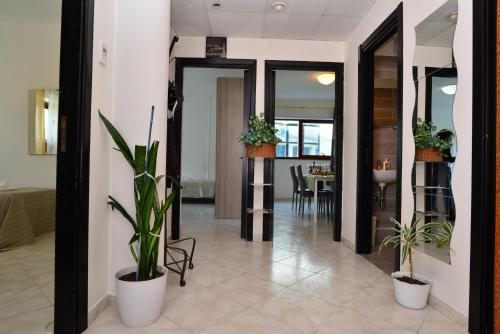 a hallway with potted plants and a dining room at ITALY-HOUSE Brigida 100 Termoli Molise in Termoli