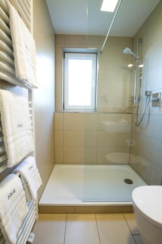 a bathroom with a shower and a sink at Hotel Seepark Garni in Überlingen