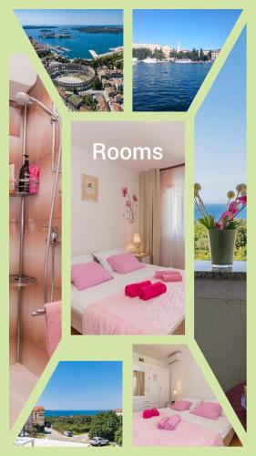 a collage of four pictures of a room at Guesthouse Adria in Pula