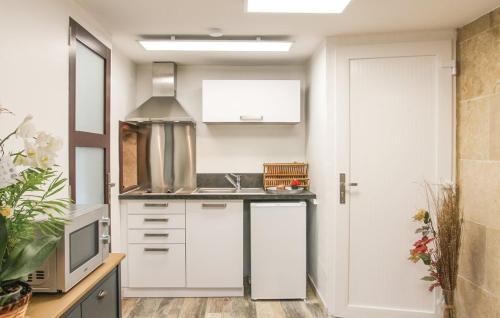 une cuisine avec des armoires blanches et un évier dans l'établissement Maison 4 étoiles et Studio 3 étoiles indépendants avec piscine, à LʼIsle-sur-la-Sorgue