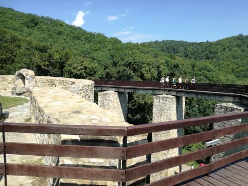 a group of people walking on a bridge at Pensiunea La Poarta Bucovinei in Suceava