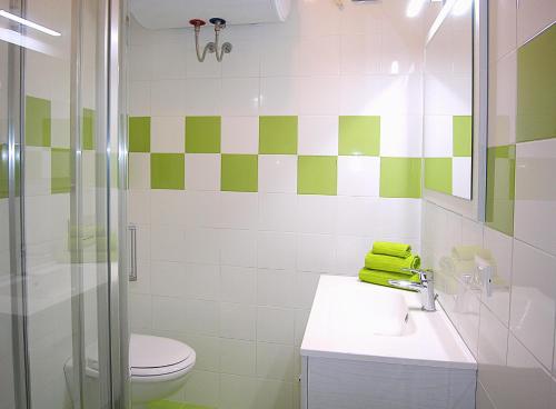 ビビオーネにあるAppartamenti Aurigaのバスルーム(トイレ、洗面台、シャワー付)