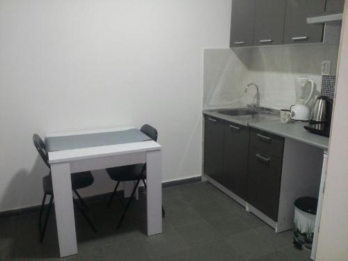 a small kitchen with a table and a sink at Anni in Belgrade