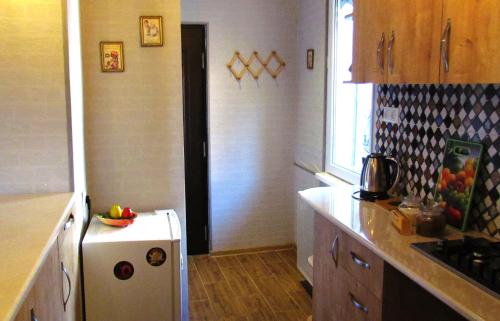 a kitchen with a white refrigerator and a sink at Your apartment in Old Tbilisi-Ortachala in Tbilisi City
