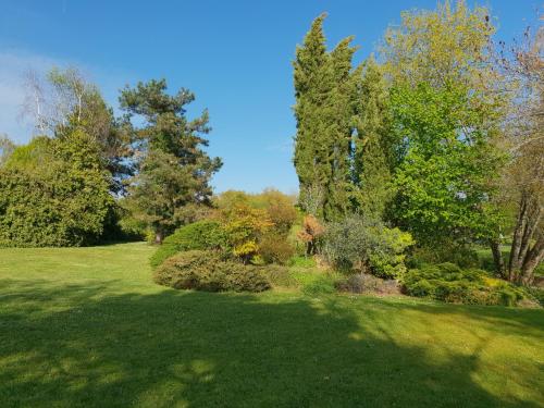 a green field with trees and bushes in a park at Le Fuchier in Saint-Martin-de-Fressengeas