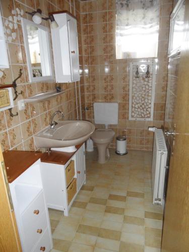 a bathroom with a sink and a toilet at Haus Jane in Dornum