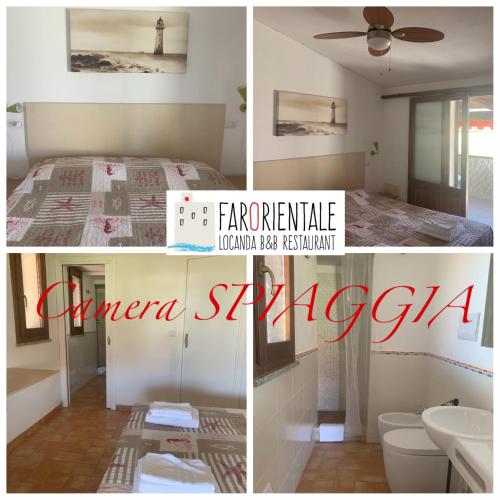 a collage of photos of a bedroom and a bathroom at Locanda FarOrientale in Santa Lucia