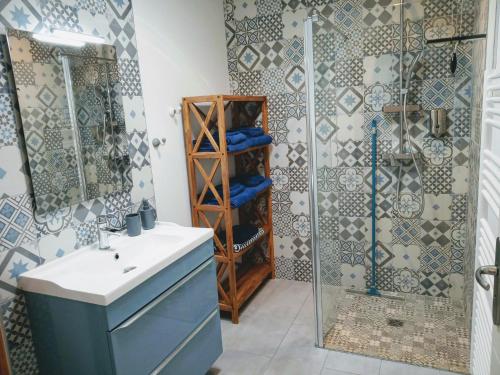 a bathroom with a sink and a shower at La Maison de Nini in Andernos-les-Bains