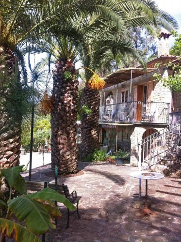 a palm tree in front of a building with a balcony at Villa Calamona in Acciaroli
