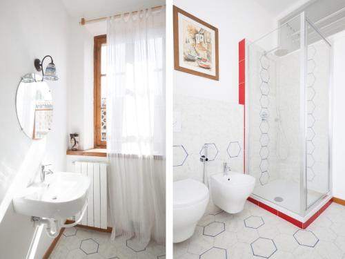 two images of a bathroom with a toilet and a shower at Buonocore Guesthouse in Bergamo