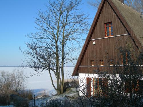 a large wooden building with a tree next to it at Der Fuchsbau in Meesiger