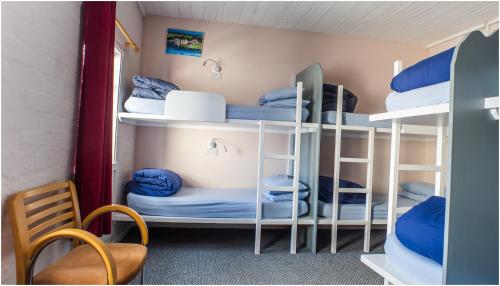 
a bedroom with a bunk bed and a desk at Loch Ness Lochside Hostel in Invermoriston
