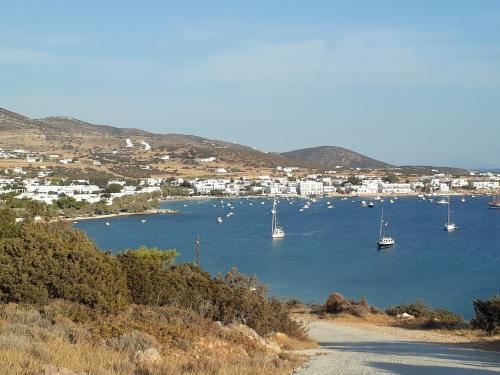 a view of a harbor with boats in the water at Aliki Panorama Rooms -breakfast included- in Aliki
