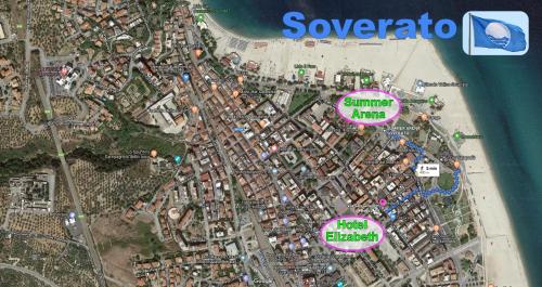 a map of a city with some places on it at Hotel Elizabeth - Soverato in Soverato Marina
