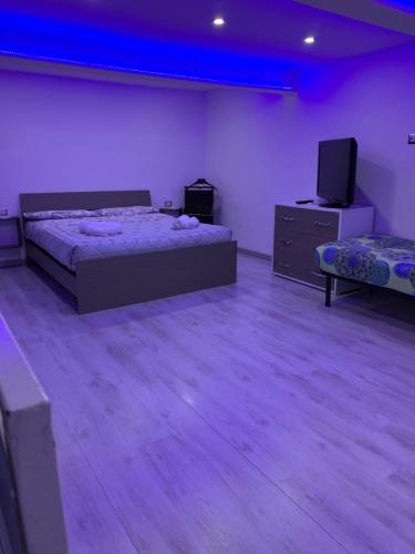ナポリにあるHouse Maria Paradisoのベッド2台とテレビが備わる客室です。