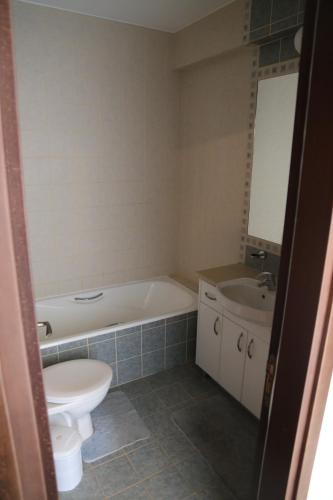 a bathroom with a tub and a toilet and a sink at DANAOS 2 COMPLEX APARTMENT - By IMH Travel & Tours in Paphos