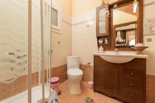a bathroom with a toilet and a sink and a shower at Mario's house in Kallirakhi